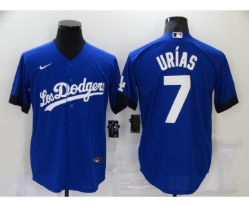 Men's Los Angeles Dodgers #7 Julio Urias Blue 2021 City Connect Cool Base Stitched Jersey