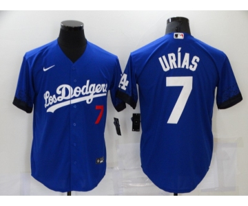 Men's Los Angeles Dodgers #7 Julio Urias Blue 2021 City Connect Number Cool Base Stitched Jersey