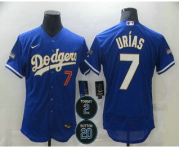 Men's Los Angeles Dodgers #7 Julio Urias Blue Gold #2 #20 Patch Stitched MLB Flex Base Nike Jersey
