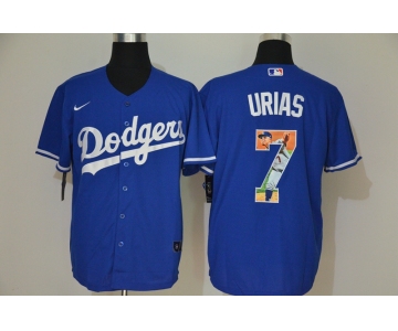 Men's Los Angeles Dodgers #7 Julio Urias Blue Unforgettable Moment Stitched Fashion MLB Cool Base Nike Jersey