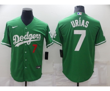 Men's Los Angeles Dodgers #7 Julio Urias Green St Patrick's Day 2021 Mexican Heritage Stitched Baseball Jersey