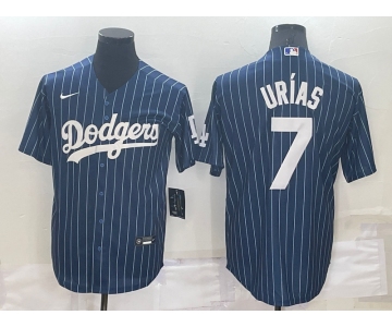 Men's Los Angeles Dodgers #7 Julio Urias Navy Blue Pinstripe Stitched MLB Cool Base Nike Jersey