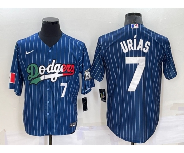 Mens Los Angeles Dodgers #7 Julio Urias Number Navy Blue Pinstripe 2020 World Series Cool Base Nike Jersey
