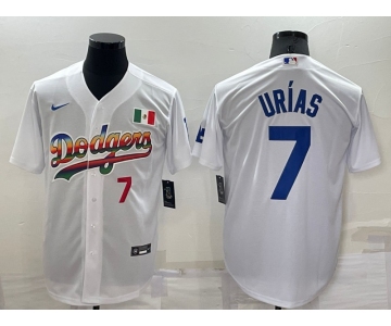 Men's Los Angeles Dodgers #7 Julio Urias Rainbow Number White Mexico Cool Base Nike Jersey