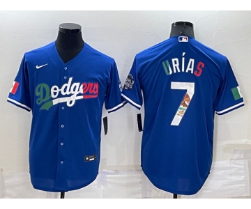 Mens Los Angeles Dodgers #7 Julio Urias Royal Mexico Cool Base Stitched Baseball Jersey