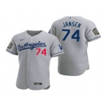 Men's Los Angeles Dodgers #74 Kenley Jansen Gray 2020 World Series Authentic Road Flex Nike Jersey