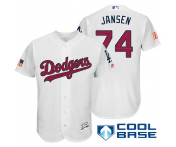 Men's Los Angeles Dodgers #74 Kenley Jansen White Stars & Stripes Fashion Independence Day Stitched MLB Majestic Cool Base Jersey