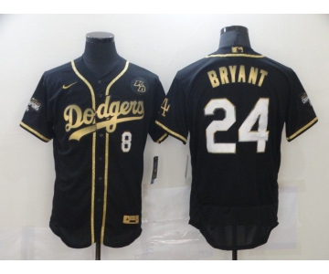 Men's Los Angeles Dodgers #8 #24 Kobe Bryant Black Gold Stitched MLB Flex Base Nike Jersey