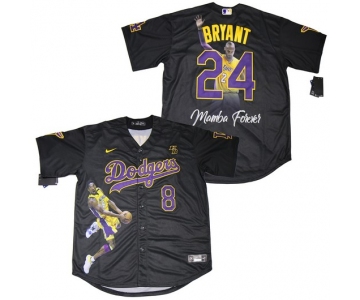 Men's Los Angeles Dodgers #8 #24 Kobe Bryant Black With KB Patch Cool Base Stitched MLB Fashion Jersey