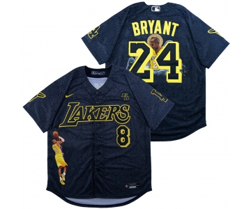 Men's Los Angeles Dodgers #8 #24 Kobe Bryant Black With Lakers Cool Base Stitched MLB Fashion Jersey