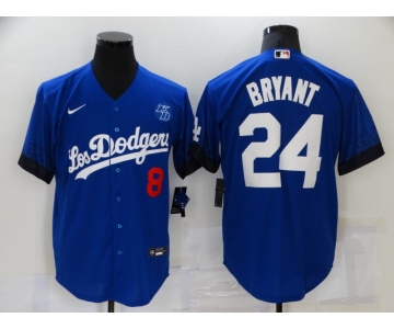 Men's Los Angeles Dodgers #8 #24 Kobe Bryant Blue 2021 City Connect Number Cool Base Stitched Jersey