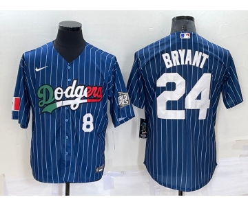 Men's Los Angeles Dodgers #8 #24 Kobe Bryant Number Navy Blue Pinstripe 2020 World Series Cool Base Nike Jersey