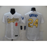 Men's Los Angeles Dodgers #8 #24 Kobe Bryant White Gold Sttiched Nike MLB Flex Base Jersey