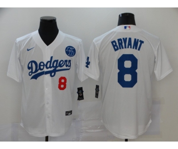 Men's Los Angeles Dodgers #8 Kobe Bryant White KB Patch Stitched MLB Cool Base Nike Jersey