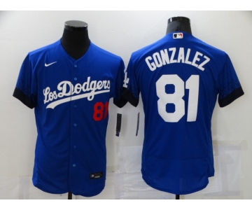 Men's Los Angeles Dodgers #81 Victor Gonzalez Blue 2021 City Connect Flex Base Stitched Jersey