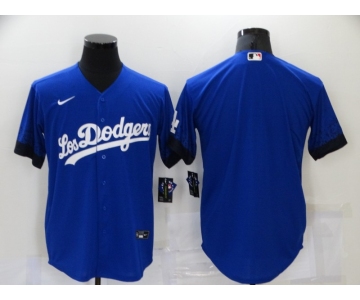 Men's Los Angeles Dodgers Blank Blue 2021 City Connect Cool Base Stitched Jersey