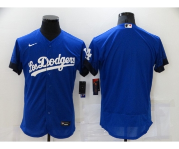Men's Los Angeles Dodgers Blank Blue 2021 City Connect Flex Base Stitched Jersey