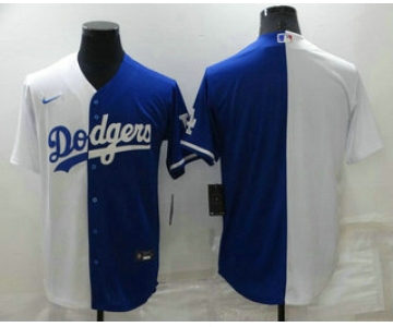 Men's Los Angeles Dodgers Blank White Blue Split Cool Base Stitched Baseball Jersey