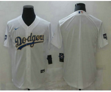 Men's Los Angeles Dodgers Blank White Gold Championship Stitched MLB Cool Base Nike Jersey