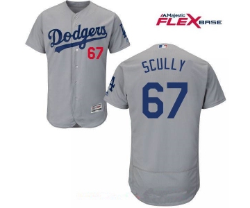 Men's Los Angeles Dodgers Sportscaster #67 Vin Scully Retired Gray Alternate Stitched MLB Majestic Flex Base Jersey