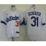 men's los angeles dodgers #31 max scherzer white 2021 city connect flex base stitched jersey