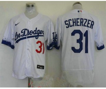 men's los angeles dodgers #31 max scherzer white 2021 city connect flex base stitched jersey