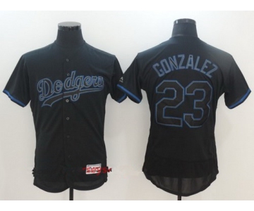 Men's Los Angeles Dodgers #23 Adrian Gonzalez Lights Out Black Fashion Stitched MLB Majestic Flex Base Jersey
