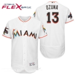 Men's Miami Marlins #13 Marchell Ozuna White Home 2017 All-Star Patch Stitched MLB Majestic Flex Base Jersey