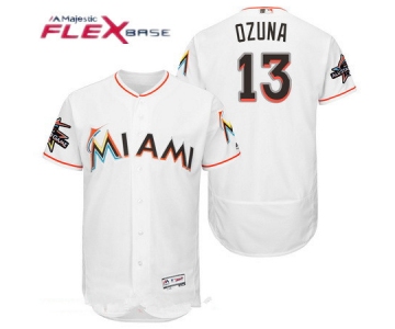 Men's Miami Marlins #13 Marchell Ozuna White Home 2017 All-Star Patch Stitched MLB Majestic Flex Base Jersey