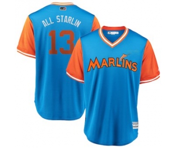 Men's Miami Marlins 13 Starlin Castro All Starlin Majestic Light Blue 2018 Players' Weekend Cool Base Jersey