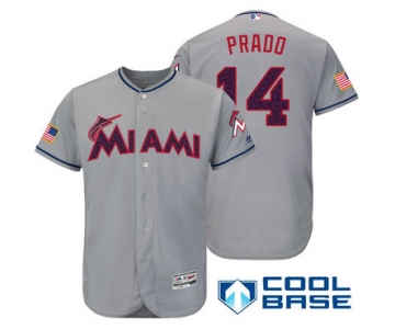 Men's Miami Marlins #14 Martin Prado Gray Stars & Stripes Fashion Independence Day Stitched MLB Majestic Cool Base Jersey