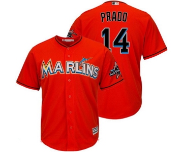 Men's Miami Marlins #14 Martin Prado Orange 2017 All-Star Patch Stitched MLB Majestic Cool Base Jersey