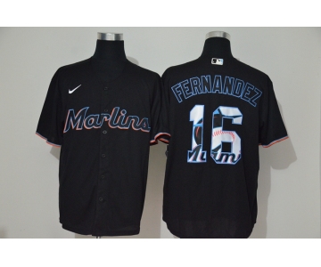 Men's Miami Marlins #16 Jose Fernandez Black Team Logo Stitched MLB Cool Base Nike Jersey