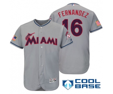 Men's Miami Marlins #16 Jose Fernandez Gray Stars & Stripes Fashion Independence Day Stitched MLB Majestic Cool Base Jersey