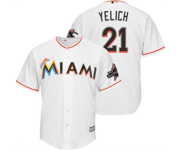 Men's Miami Marlins #21 Christian Yelich White Home 2017 All-Star Patch Stitched MLB Majestic Cool Base Jersey