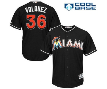 Men's Miami Marlins #36 Edinson Volquez Black Alternate Stitched MLB Majestic Cool Base Jersey