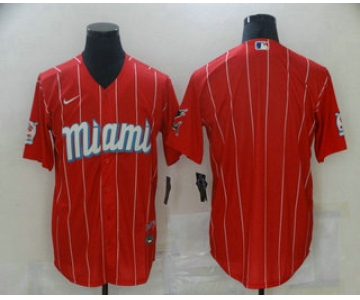 Men's Miami Marlins Blank Red 2021 City Connect Stitched MLB Cool Base Nike Jersey