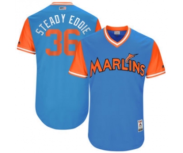 Men's Miami Marlins Edinson Volquez Steady Eddie Majestic Blue 2017 Players Weekend Authentic Jersey