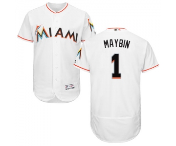 Miami marlins #1 Cameron Maybin White Flexbase Authentic Collection Stitched Baseball Jersey