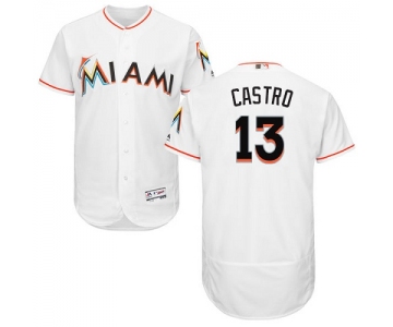 Miami marlins #13 Starlin Castro White Flexbase Authentic Collection Stitched MLB Jersey