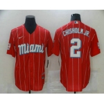 Men's Miami Marlins #2 Jazz Chisholm Jr. Red 2021 City Connect Stitched MLB Cool Base Nike Jersey