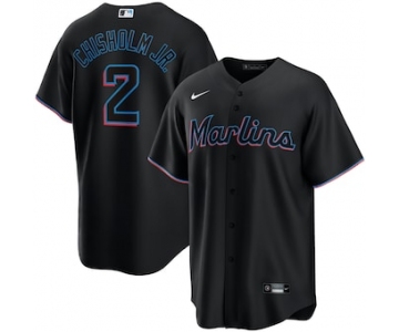 Men's Miami Marlins #2 Jazz Chisholm Jr.Black Stitched MLB Cool Base Nike Jersey