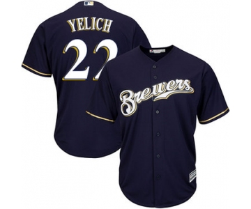 Brewers #22 Christian Yelich Navy blue Cool Base Stitched Youth Baseball Jersey