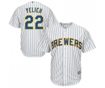 Brewers #22 Christian Yelich White Strip Cool Base Stitched Youth Baseball Jersey