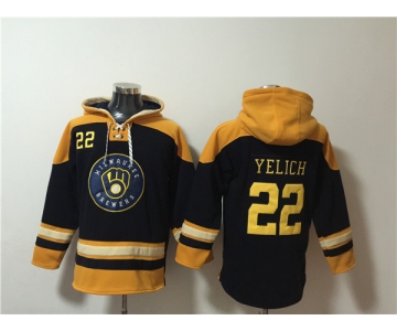 Men's Milwaukee Brewers #22 Christian Yelich Black Gold Ageless Must-Have Lace-Up Pullover Hoodie