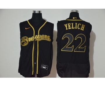 Men's Milwaukee Brewers #22 Christian Yelich Black Golden 2020 Cool and Refreshing Sleeveless Fan Stitched Flex Nike Jersey