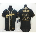 Men's Milwaukee Brewers #22 Christian Yelich Black Golden Stitched MLB Flex Base Nike Jersey