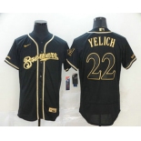 Men's Milwaukee Brewers #22 Christian Yelich Black Golden Stitched MLB Flex Base Nike Jersey