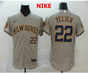 Men's Milwaukee Brewers #22 Christian Yelich Grey Stitched MLB Flex Base Nike Jersey
