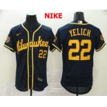 Men's Milwaukee Brewers #22 Christian Yelich Navy Blue Stitched MLB Flex Base Nike Jersey